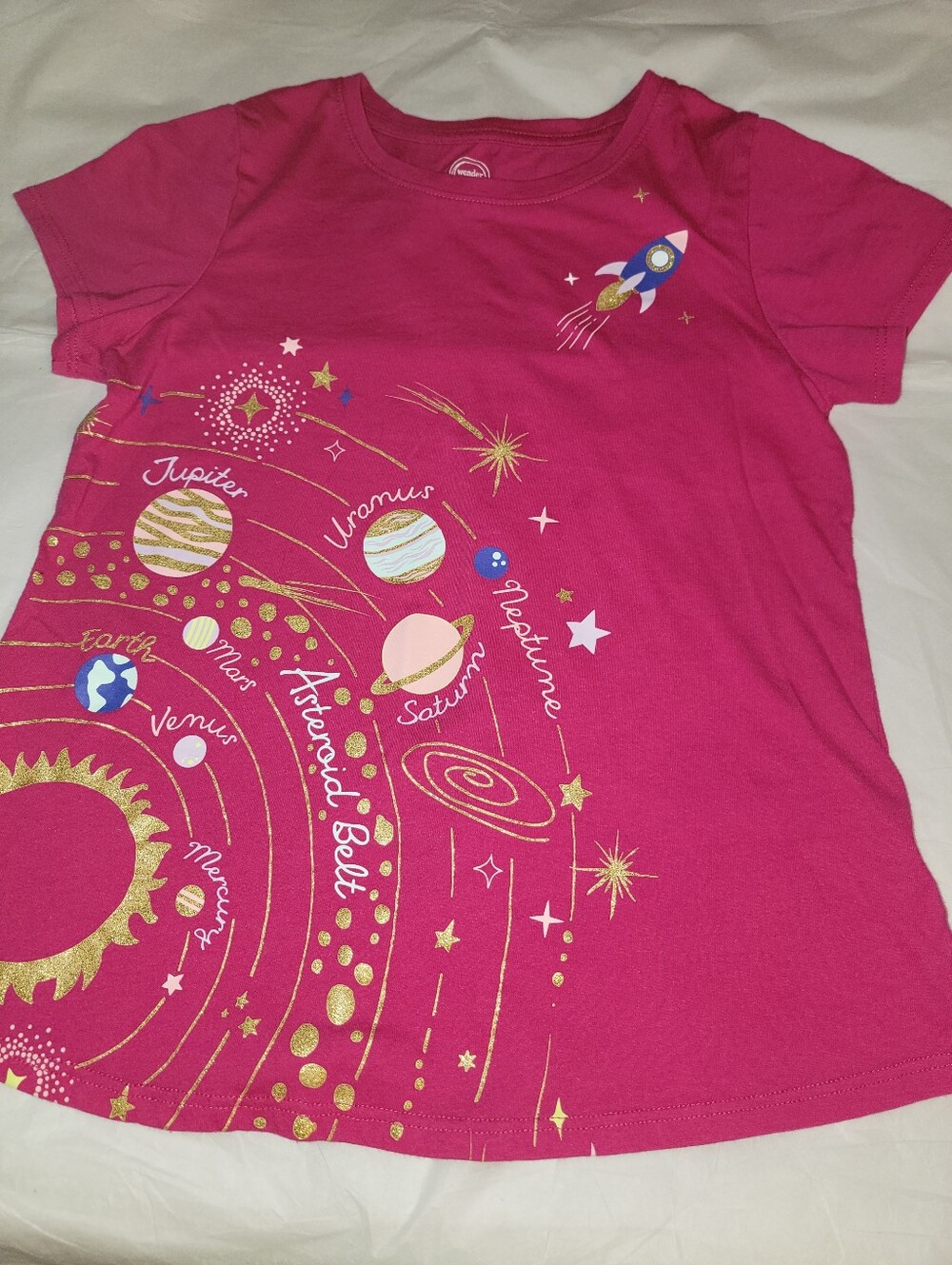 wonder nation Pink Short Sleeve Space Graphic Tee with Gold Accents